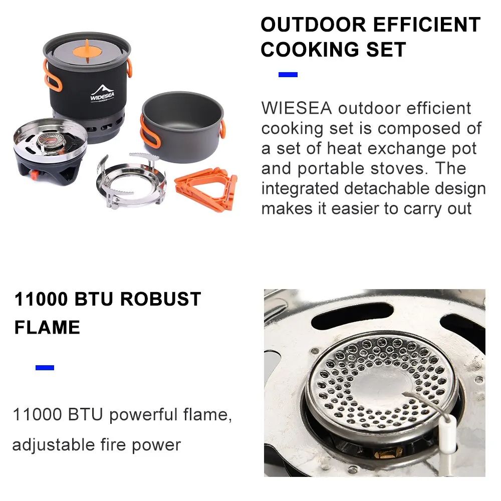 Widesea Outdoor Camping Stove Set Heat Exchanger Pot Gas Burner And Cookware For Hiking  Travel 2