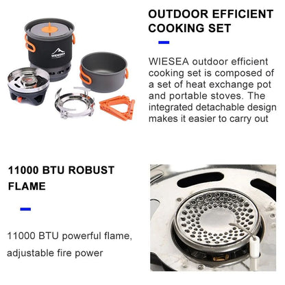 Widesea Outdoor Camping Stove Set Heat Exchanger Pot Gas Burner And Cookware For Hiking  Travel 2