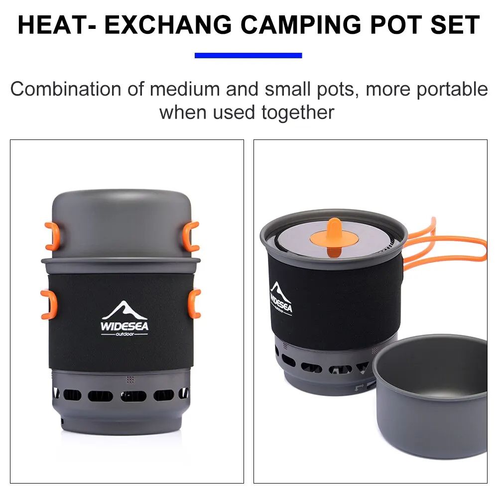 Widesea Outdoor Camping Stove Set Heat Exchanger Pot Gas Burner And Cookware For Hiking  Travel 4