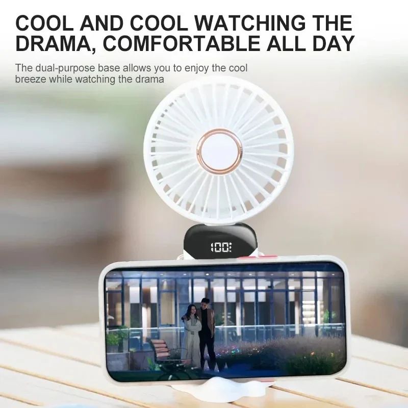 Handheld Mini Fan Foldable Portable Neck Hanging USB Rechargeable Fan With Phone Stand Display Scre 2