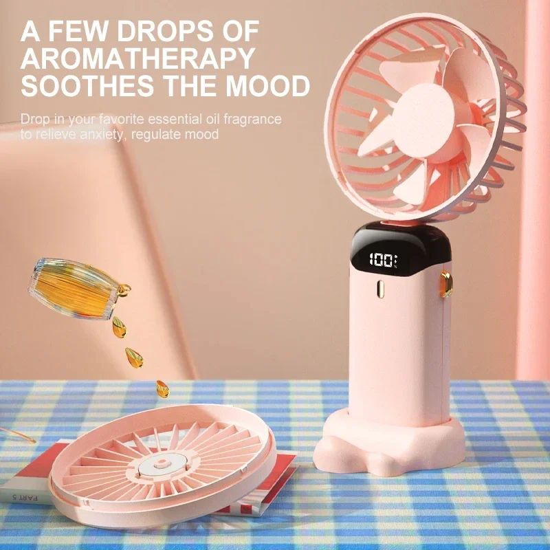 Handheld Mini Fan Foldable Portable Neck Hanging USB Rechargeable Fan With Phone Stand Display Scre 4