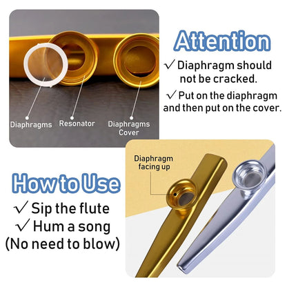 Aluminum Alloy Metal Kazoo Musical Instrument With 5 Flute Diaphragms Mouth Kazoo Ideal Companion F 5