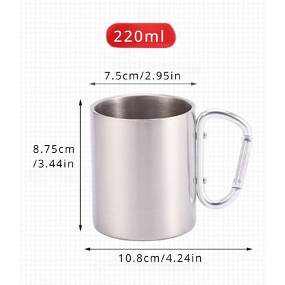 Portable Stainless Steel Camping Travel Cup With Carabiner Handle Outdoor Hiking Water Mug For Picn 4