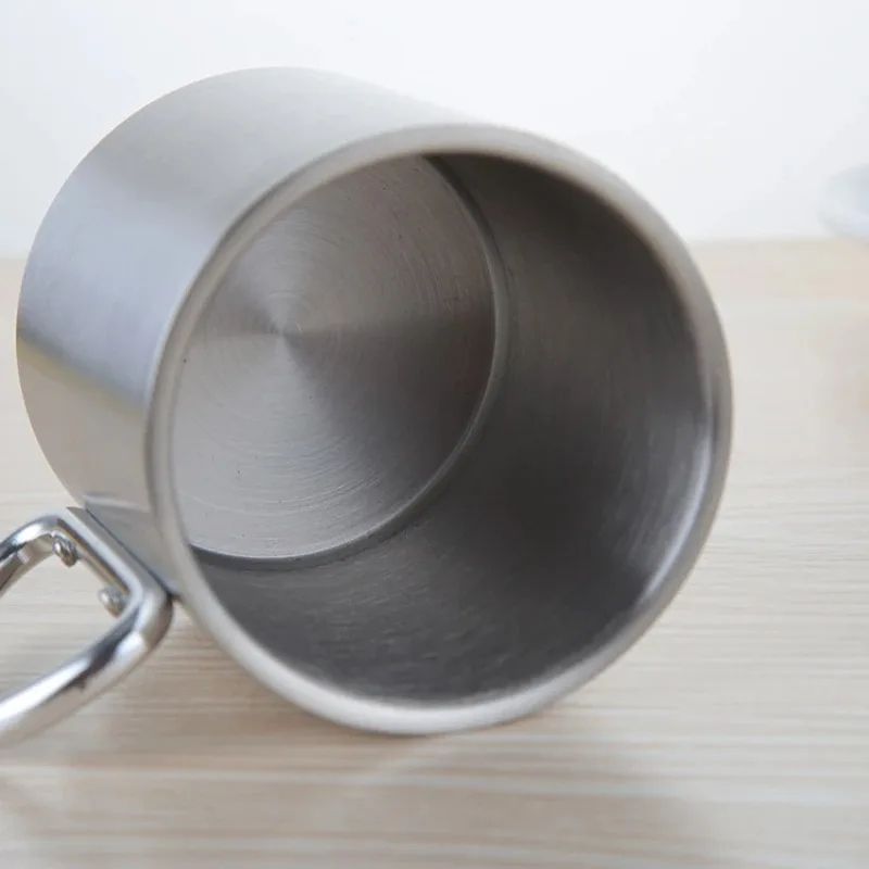 Portable Stainless Steel Camping Travel Cup With Carabiner Handle Outdoor Hiking Water Mug For Picn 1