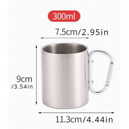 Portable Stainless Steel Camping Travel Cup With Carabiner Handle Outdoor Hiking Water Mug For Picn 5