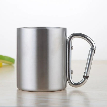 Portable Stainless Steel Camping Travel Cup with Carabiner Handle, Outdoor Hiking Water Mug for Picnic & Adventure