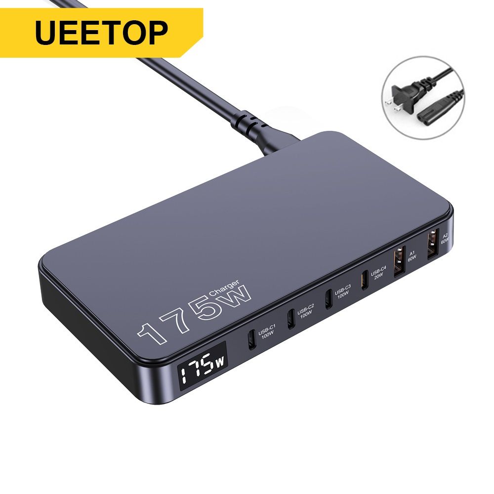 175W GaN USB C Desktop Charger 6Port PD 100W PPS 45W Fast Charging with LED Display