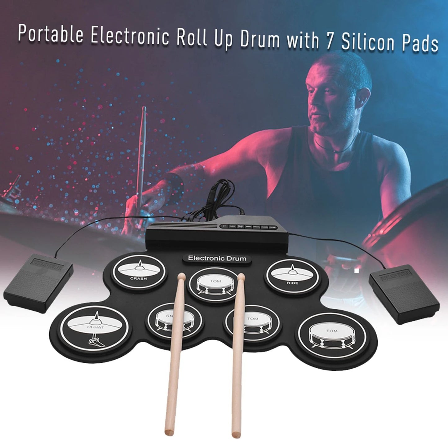 Portable Foldable USB Electronic Drum Set Compact RollUp Silicon Drums Pad Kit With Pedal For Digit 1