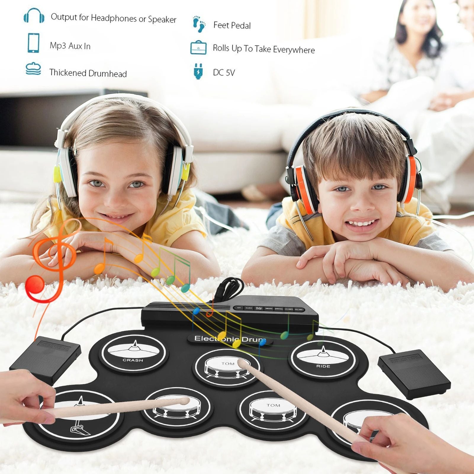 Portable Foldable USB Electronic Drum Set Compact RollUp Silicon Drums Pad Kit With Pedal For Digit 2