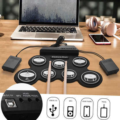 Portable Foldable USB Electronic Drum Set Compact RollUp Silicon Drums Pad Kit With Pedal For Digit 4