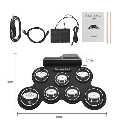 Portable Foldable USB Electronic Drum Set Compact RollUp Silicon Drums Pad Kit With Pedal For Digit 5