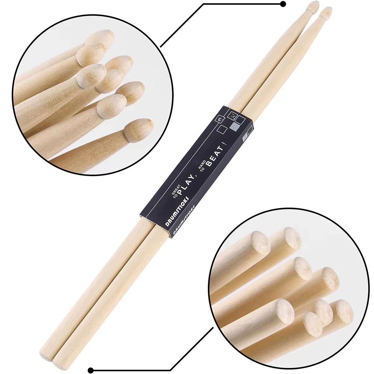 Miwayer 1 Pair 7A Premium Maple Drumsticks for Jazz, Practice – Durable Lightweight Drum Sticks for All Ages Skill Level