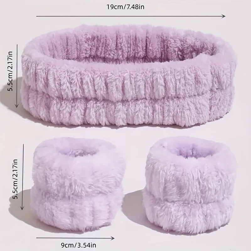 Velvet Facial High Elastic Makeup Hairband  Face Wash Wristband Set  Soft Skin Care  Spa Essentials 2