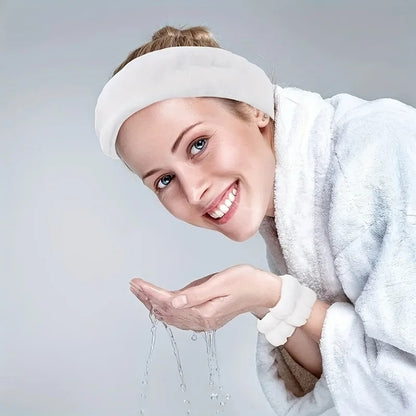 Velvet Facial High Elastic Makeup Hairband & Face Wash Wristband Set – Soft Skin Care & Spa Essentials
