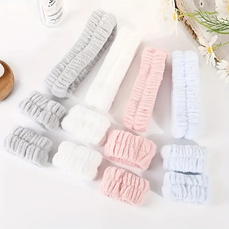Velvet Facial High Elastic Makeup Hairband  Face Wash Wristband Set  Soft Skin Care  Spa Essentials 4