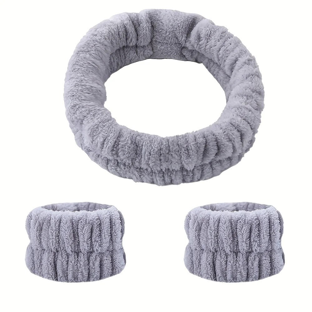 Velvet Facial High Elastic Makeup Hairband  Face Wash Wristband Set  Soft Skin Care  Spa Essentials 8