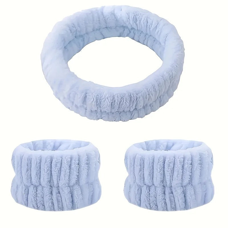 Velvet Facial High Elastic Makeup Hairband  Face Wash Wristband Set  Soft Skin Care  Spa Essentials 9