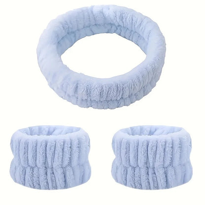 Velvet Facial High Elastic Makeup Hairband  Face Wash Wristband Set  Soft Skin Care  Spa Essentials 9
