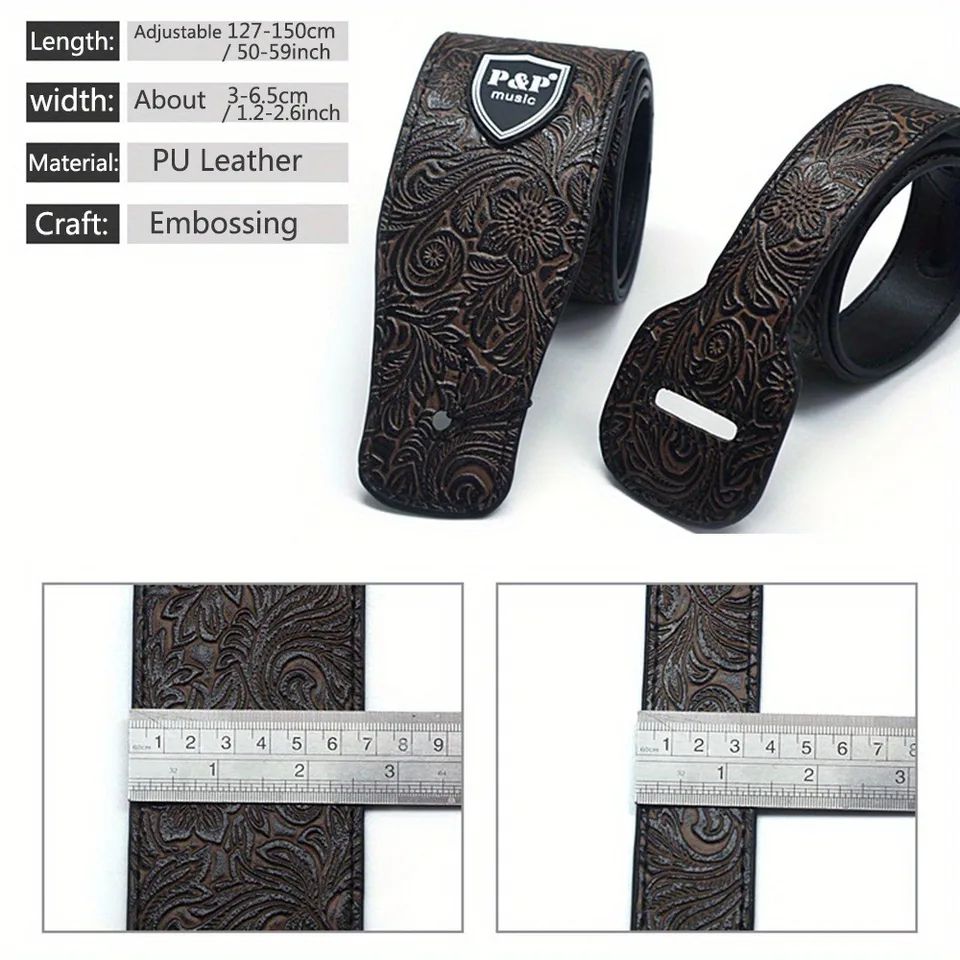 Premium PU Leather Guitar Strap Wide Adjustable Length Soft Embroidered Belt For Classical Electric 1