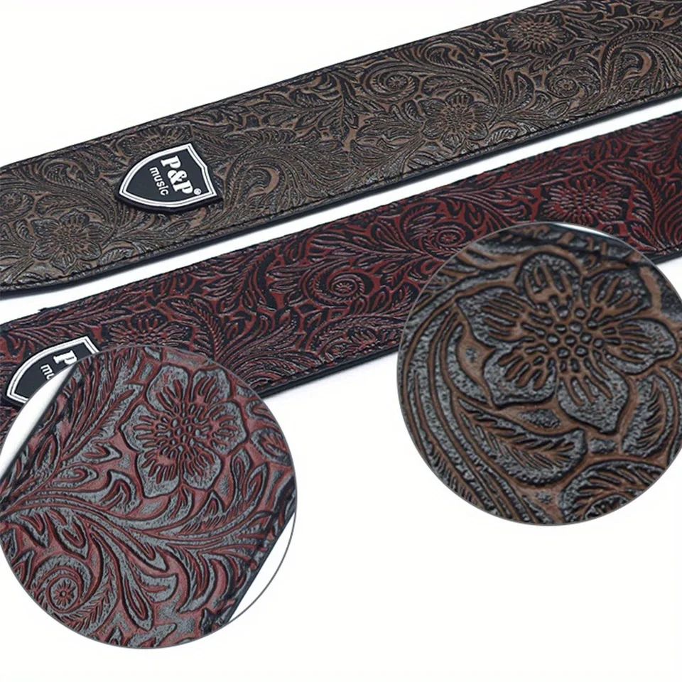 Premium PU Leather Guitar Strap Wide Adjustable Length Soft Embroidered Belt For Classical Electric 2