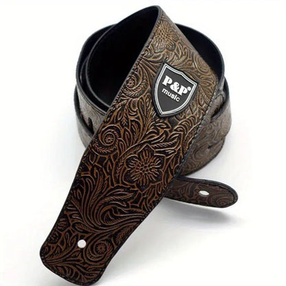 Premium PU Leather Guitar Strap Wide Adjustable Length Soft Embroidered Belt For Classical Electric 7