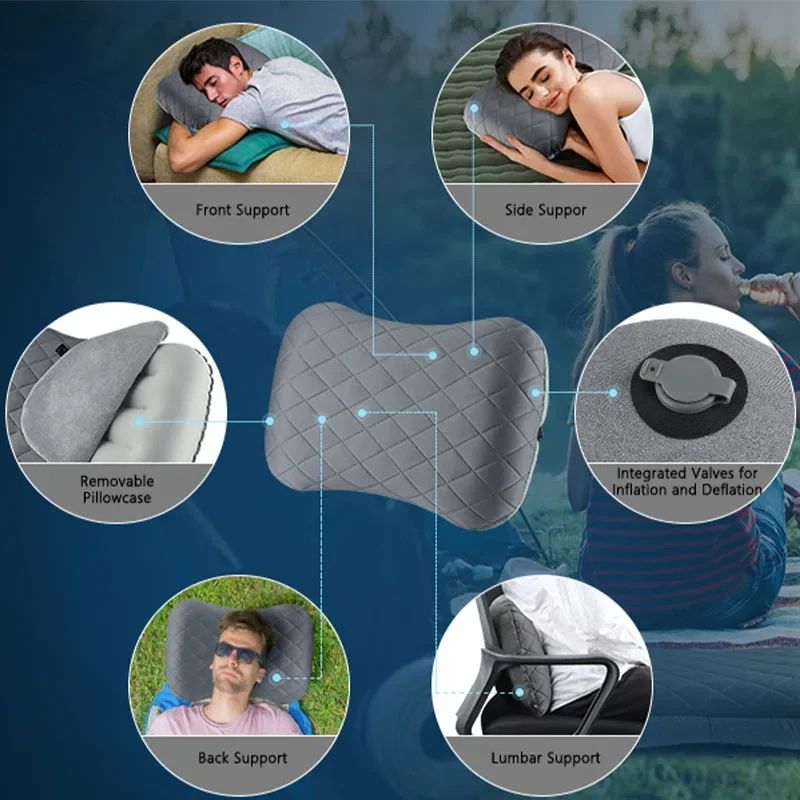 Ergonomic Ultralight Inflatable Travel Camping Pillow Soft Washable Cover For Neck  Back Support Po 1