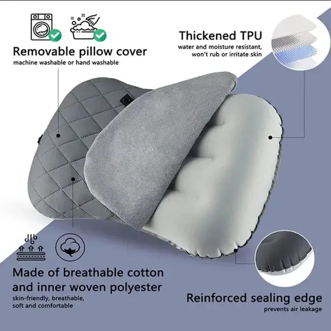 Ergonomic Ultralight Inflatable Travel Camping Pillow Soft Washable Cover For Neck  Back Support Po 3