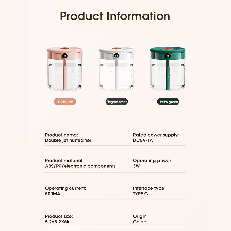 Niye 2L Double Nozzle Air Humidifier With LCD Humidity Display  Large Capacity Aroma Essential Oil  5