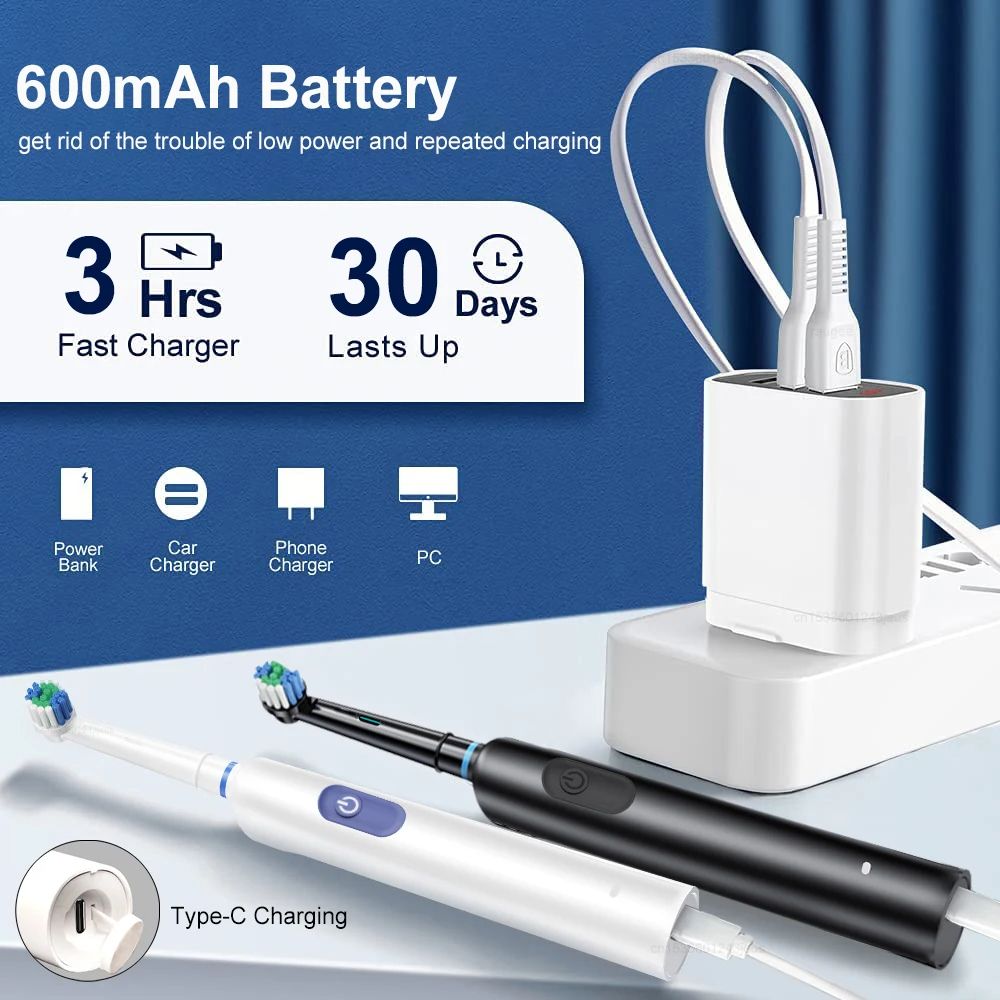 Electric Toothbrush With Rotating Brush Head Rechargeable Rotary Toothbrush For Adults With Modes   4