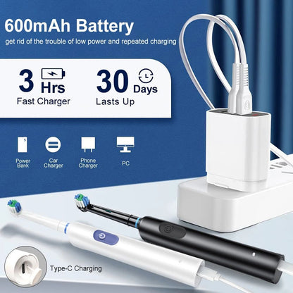 Electric Toothbrush With Rotating Brush Head Rechargeable Rotary Toothbrush For Adults With Modes   4