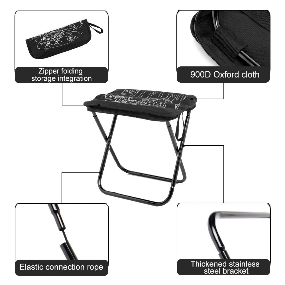 Widesea Foldable Camping Stool Lightweight Portable Chair With Zipper Storage For Outdoor Fishing H 4