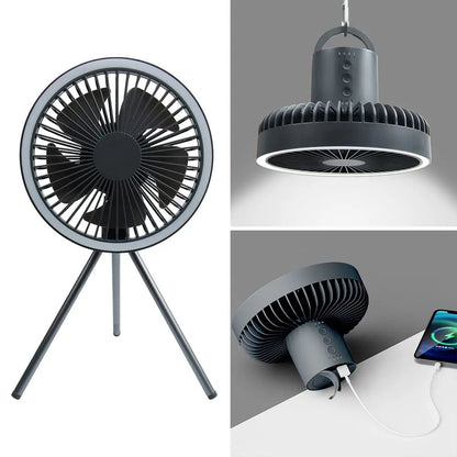 Camping Fan Rechargeable Desktop Portable Circulator, Wireless Ceiling Electric Fan with Power Bank & LED Light Outdoor