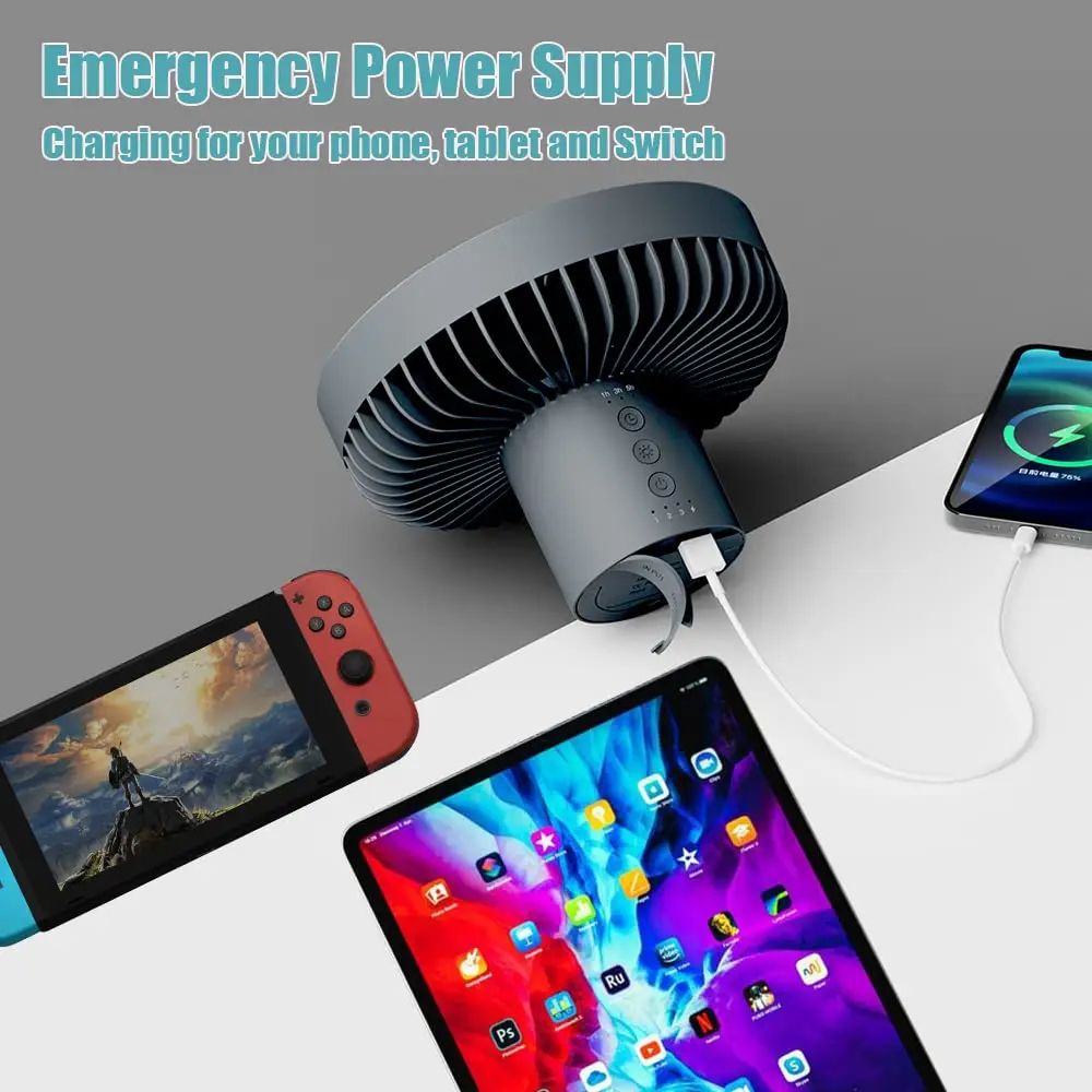 Camping Fan Rechargeable Desktop Portable Circulator Wireless Ceiling Electric Fan With Power Bank  2