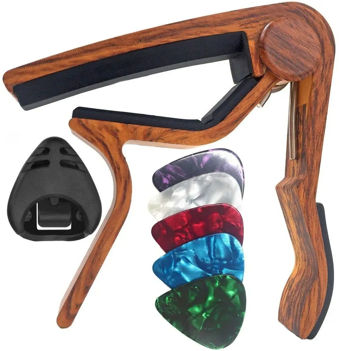 7pcs Guitar Capo Set For Acoustic  Electric Guitars  Includes 5 Free Picks  1 Holder  Available In  6