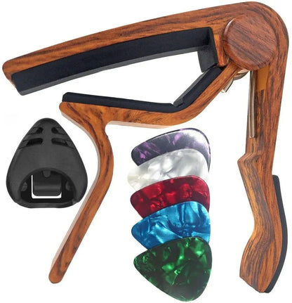 7pcs Guitar Capo Set For Acoustic  Electric Guitars  Includes 5 Free Picks  1 Holder  Available In  6