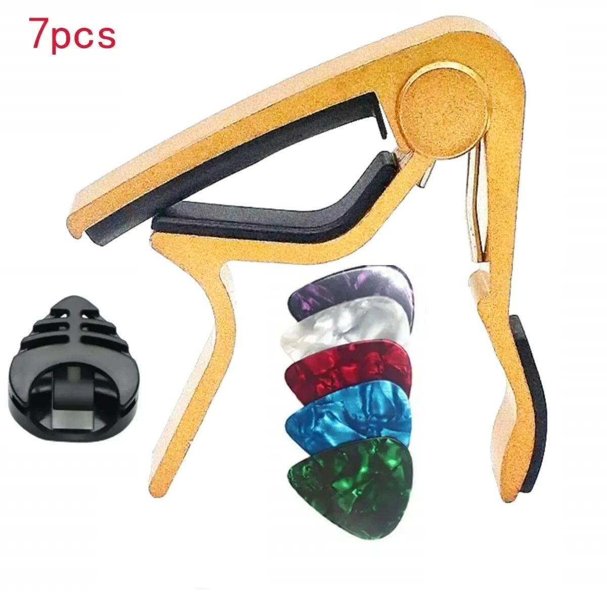 7pcs Guitar Capo Set For Acoustic  Electric Guitars  Includes 5 Free Picks  1 Holder  Available In  7