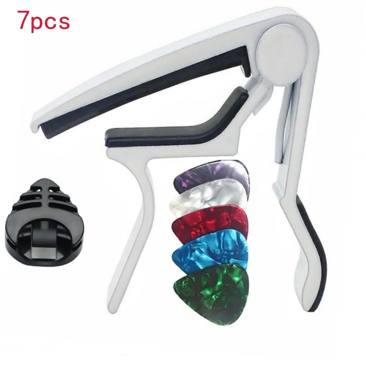 7pcs Guitar Capo Set For Acoustic  Electric Guitars  Includes 5 Free Picks  1 Holder  Available In  9
