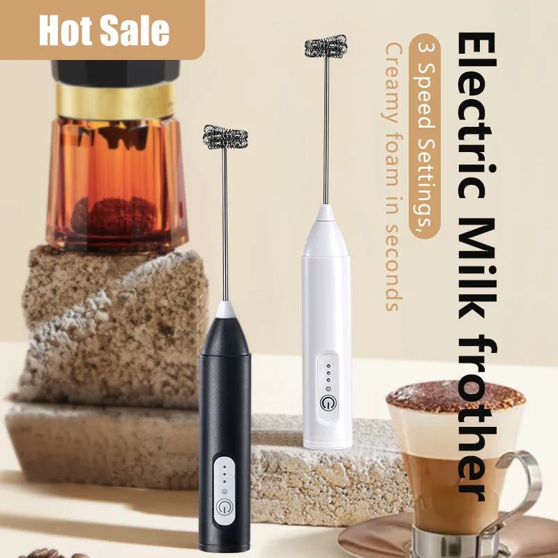 Wireless Milk Frother, Electric Handheld Blender & Coffee Maker with USB Rechargeable Whisk Mixer for Cappuccino, latte