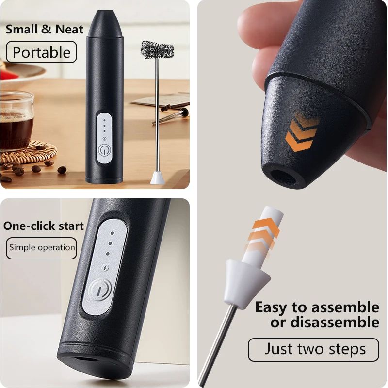 Wireless Milk Frother Electric Handheld Blender  Coffee Maker With USB Rechargeable Whisk Mixer For