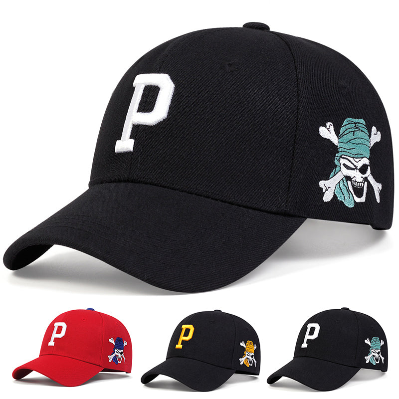 Unisex P Letter Pirate Baseball Cap, Cotton Snapback Hat for Men & Women, Hip Hop Trucker Design