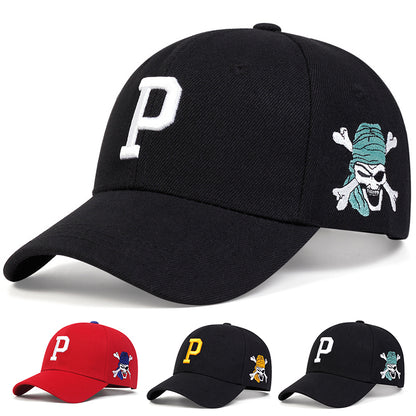 Unisex P Letter Pirate Baseball Cap, Cotton Snapback Hat for Men & Women, Hip Hop Trucker Design