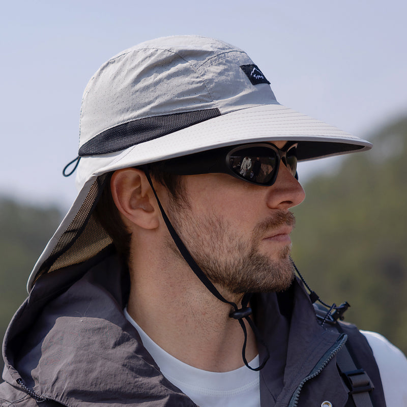 Unisex Xinbaoguan 9249 Summer Fisherman Hat Large Brim QuickDry Polyester Sunshade with Shawl Des