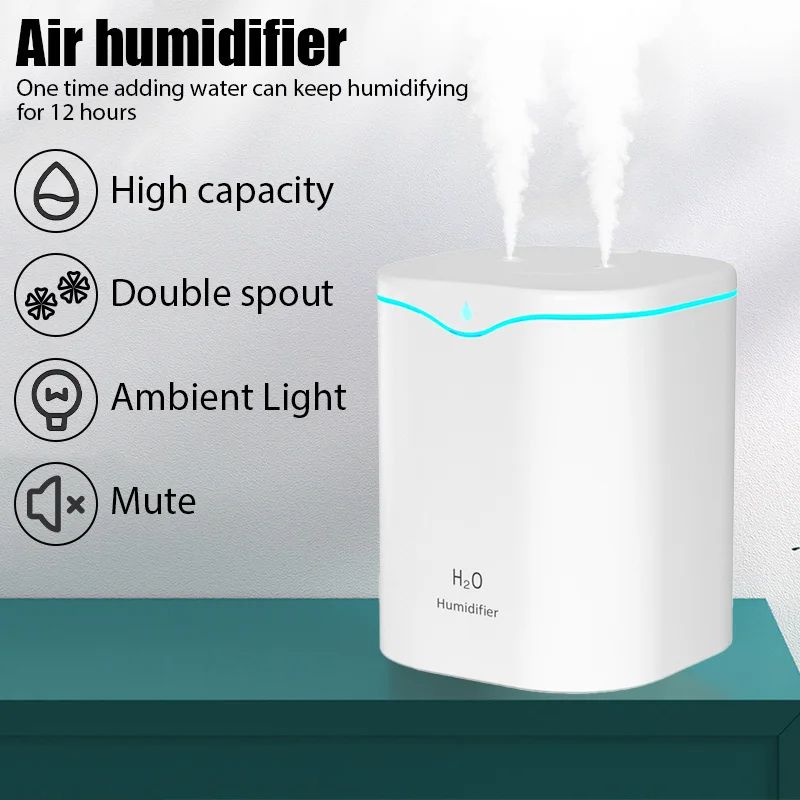 USB Air Humidifier with Double Spray Port, Ultrasonic Cool Mist Essential Oil Aromatherapy Diffuser for Home & Office