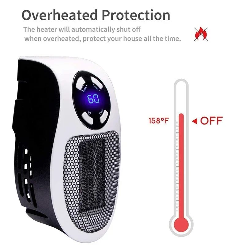 Portable Electric Heater Wall Mounted Room Heater With Remote Control  LED Display Energy Efficient 3