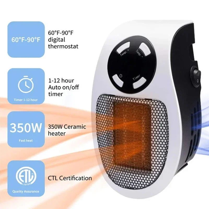 Portable Electric Heater Wall Mounted Room Heater With Remote Control  LED Display Energy Efficient 4