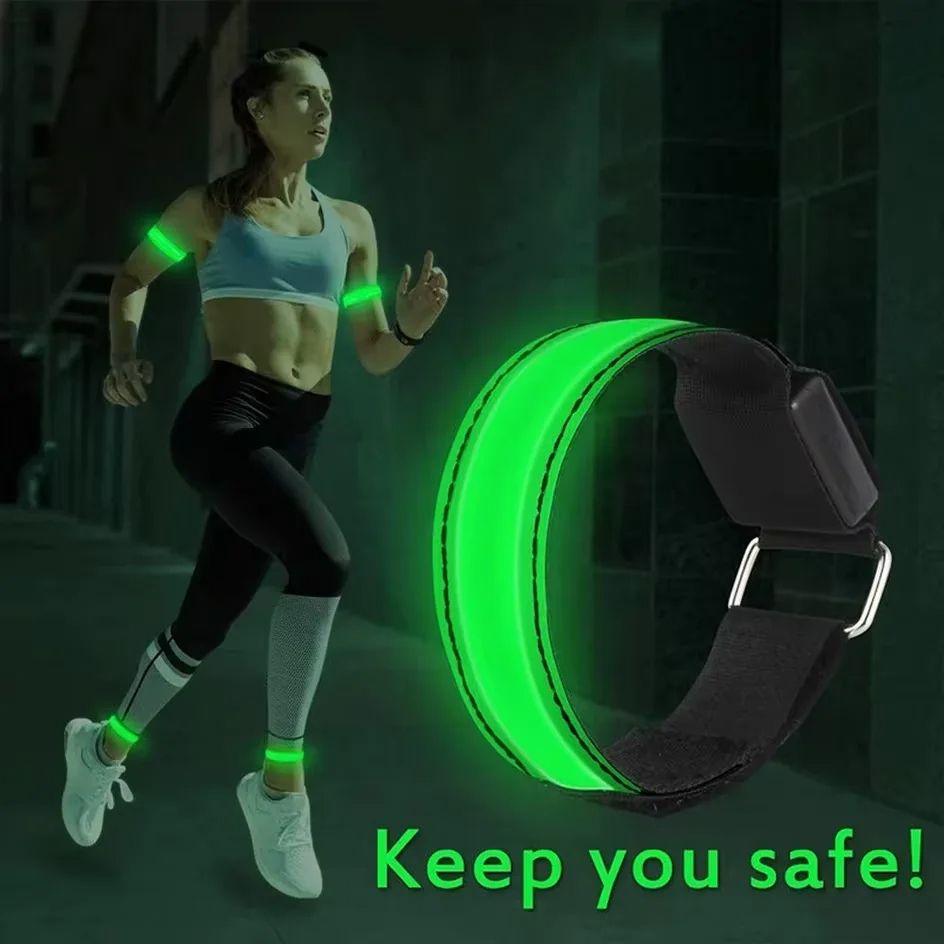 Battery LED Light Strap Armband, Adjustable Band for Wrist Ankle Glow-in-the-Dark Safety Gear for Night Running, Sports