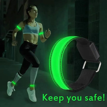 Battery LED Light Strap Armband, Adjustable Band for Wrist Ankle Glow-in-the-Dark Safety Gear for Night Running, Sports