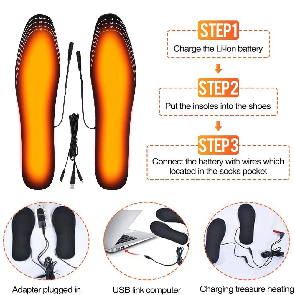 USB Rechargeable Heated Insoles Customizable Electric Heated Shoe Pads For Winter Skiing Hiking Out