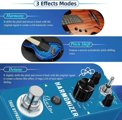 Guitar Harmonizer Pedal  Digital Pitch Shifter With Harmony Detune Effects True Bypass Compact For  2