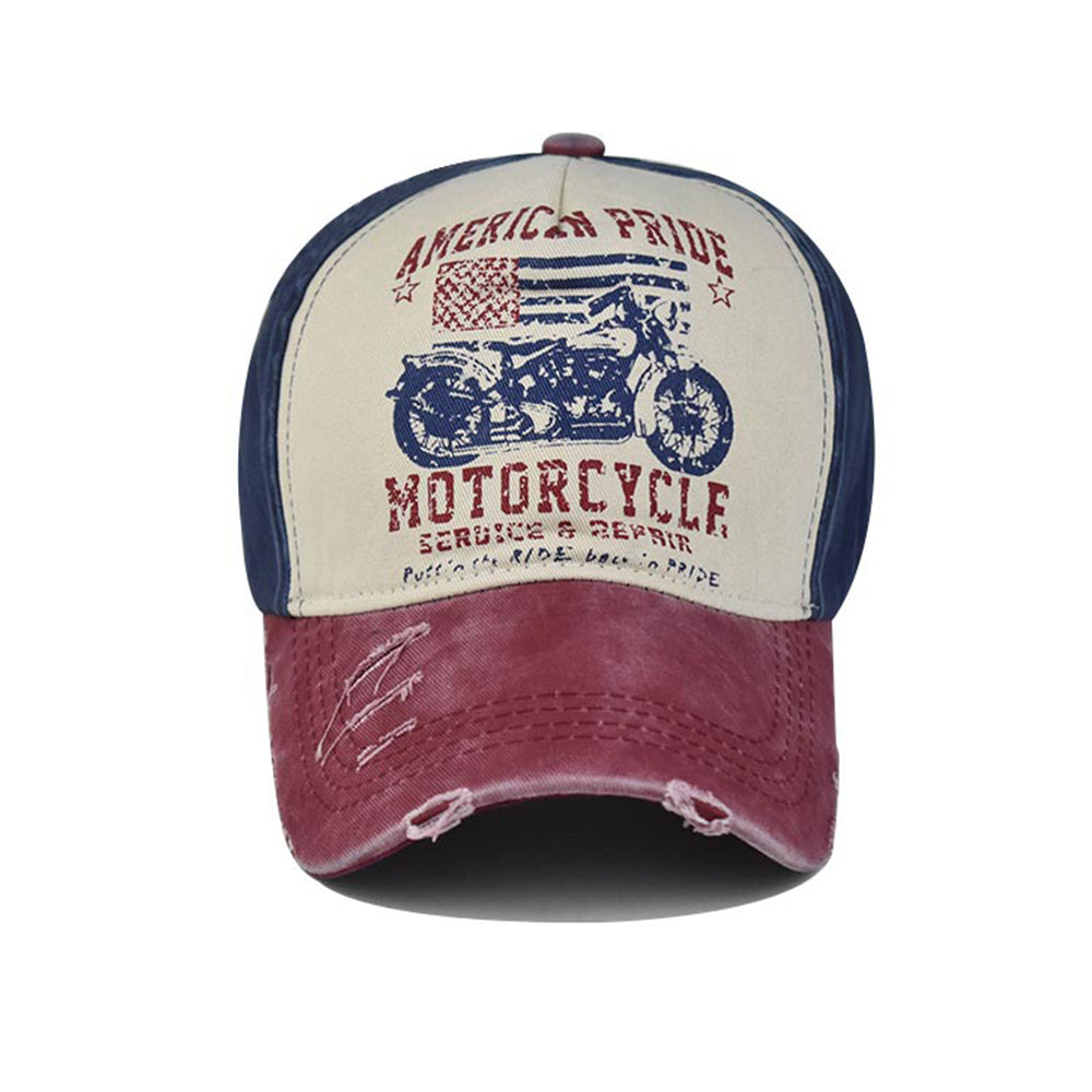 FS Distressed Red Blue Trucker Cap, Summer Streetwear Hip Hop Baseball Hat for Men & Women